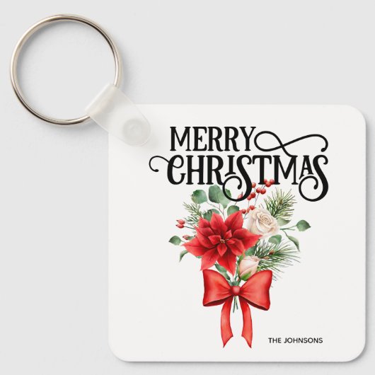 ポインセチアバラクリスマスフラワーブーケ キーホルダー (正面)