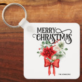 ポインセチアバラクリスマスフラワーブーケ キーホルダー (正面)