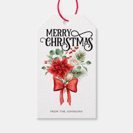 ポインセチアバラクリスマスフラワーブーケ ギフトタグ (正面)