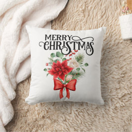 ポインセチアバラクリスマスフラワーブーケ クッション