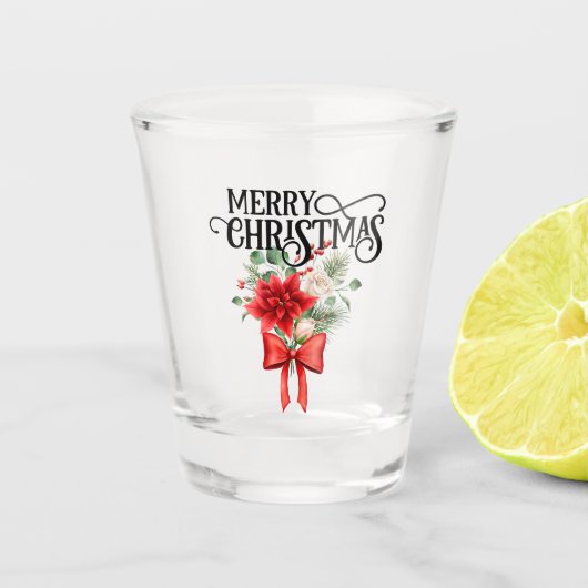 ポインセチアバラクリスマスフラワーブーケ ショットグラス (正面)