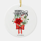 ポインセチアバラクリスマスフラワーブーケ セラミックオーナメント (正面)