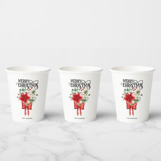 ポインセチアバラクリスマスフラワーブーケ 紙コップ (複数)