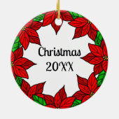 ポインセチアパーソナライズされたを持つオレンジ色の猫 セラミックオーナメント (裏面)