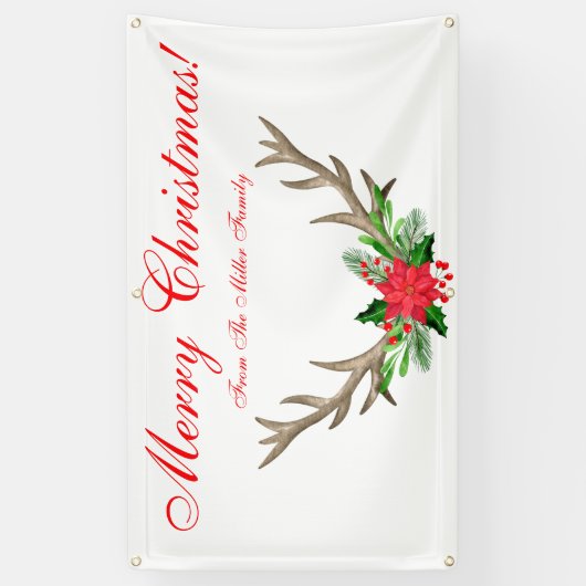 ポインセチアパーソナライズされたクリスマスファミリーバナー 横断幕 (縦)
