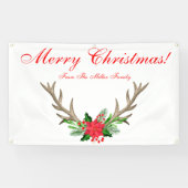 ポインセチアパーソナライズされたクリスマスファミリーバナー 横断幕 (横)