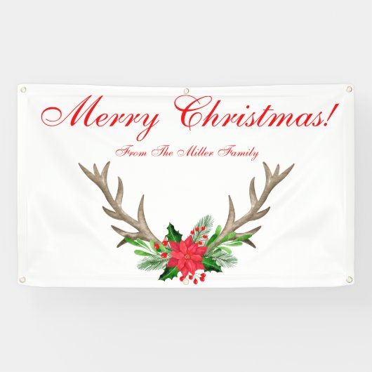 ポインセチアパーソナライズされたクリスマスファミリーバナー 横断幕 (横)