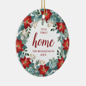 ポインセチアパーソナライズされたリースファーストクリスマス セラミックオーナメント (右)