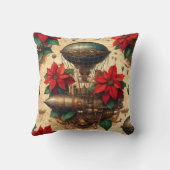 ポインセチアパーソナライズされた付きステームパンク飛行船 クッション (裏面)