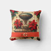 ポインセチアパーソナライズされた付きステームパンク飛行船 クッション (正面)