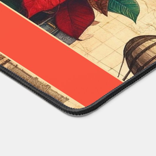 ポインセチアパーソナライズされた付きステームパンク飛行船 デスクマット (コーナー)