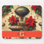 ポインセチアパーソナライズされた付きステームパンク飛行船 マウスパッド (正面)