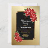 ポインセチアパーティー縁ど金ゴールドブラック 招待状 (正面)