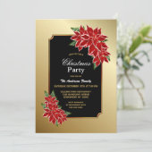 ポインセチアパーティー縁ど金ゴールドブラック 招待状 (スタンド正面)
