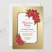 ポインセチアパーティー縁ど金ゴールド 招待状 (正面)