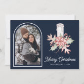 ポインセチアフェスティバルキャンドルフォトネイビークリスマス シーズンカード (正面)