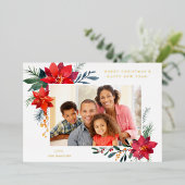 ポインセチアフレームHフォトホリデー 箔招待状 (立ち正面)