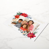 ポインセチアフレームHフォトホリデー 箔招待状 (回転した状態)