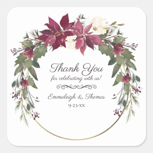 ポインセチアフローラお願い |緋色 スクエアシール (正面)