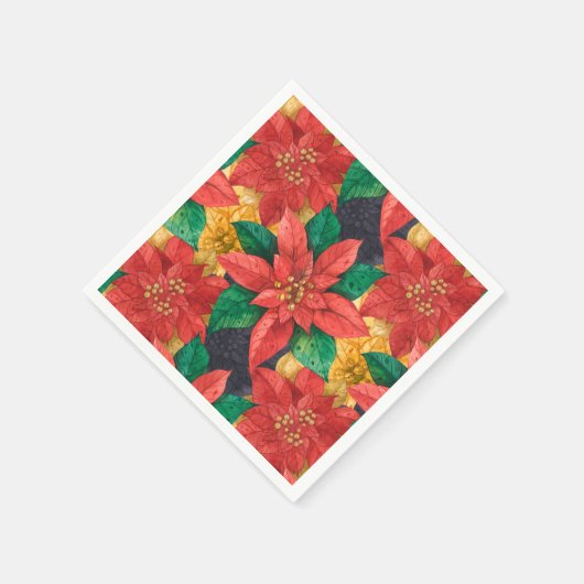 ポインセチアフローラウォーターカラークリスマスホリデー スタンダードカクテルナプキン (角)