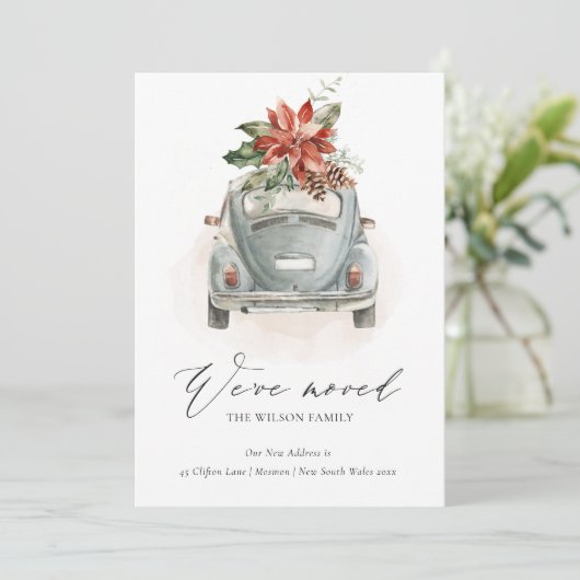 ポインセチアフローラクリスマスカー我々はカードを移動した サンキューカード (スタンド正面)