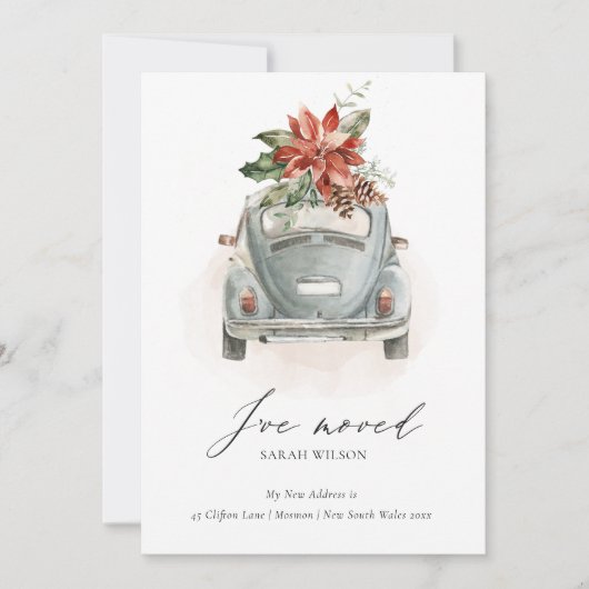 ポインセチアフローラクリスマスカー私はカードを移動 サンキューカード (正面)