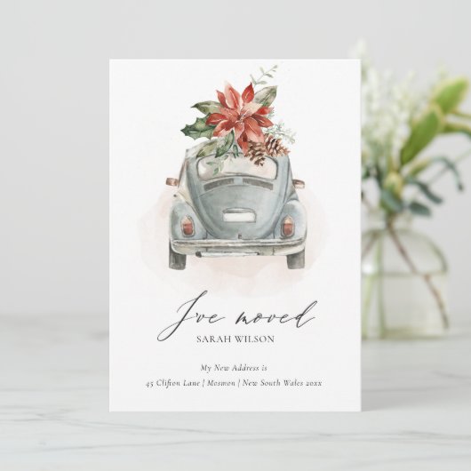 ポインセチアフローラクリスマスカー私はカードを移動 サンキューカード (スタンド正面)