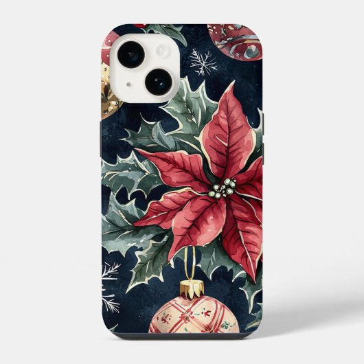 ポインセチアフローラクリスマスパターン(16) iPhoneケース (裏面)