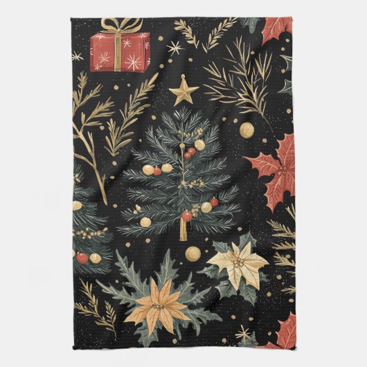 ポインセチアフローラクリスマスパターン(21) キッチンタオル (縦)