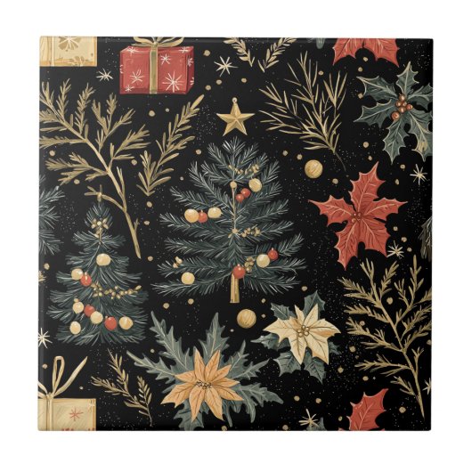 ポインセチアフローラクリスマスパターン(21) タイル (正面)