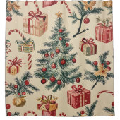 ポインセチアフローラクリスマスパターン(2) シャワーカーテン (正面)