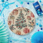 ポインセチアフローラクリスマスパターン(2) ペーパープレート (パーティー)