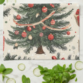 ポインセチアフローラクリスマスパターン(4) キッチンタオル (折り畳み)