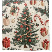 ポインセチアフローラクリスマスパターン(4) シャワーカーテン (正面)