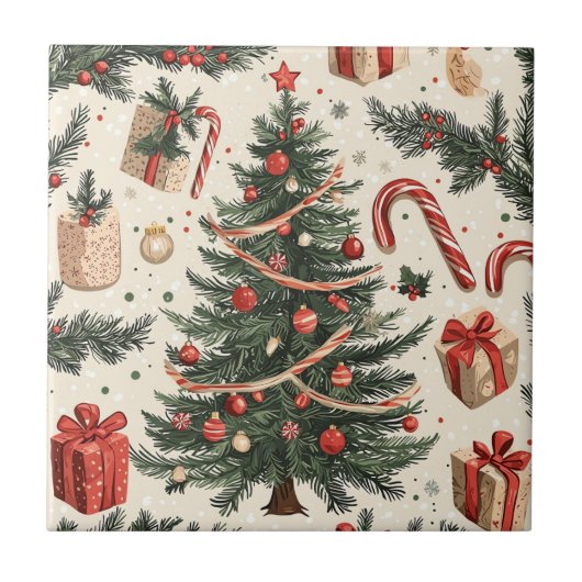 ポインセチアフローラクリスマスパターン(4) タイル (正面)