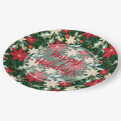 ポインセチアフローラクリスマスホリデーグリーン ペーパープレート (アングル)