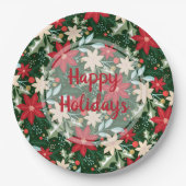 ポインセチアフローラクリスマスホリデーグリーン ペーパープレート (正面)