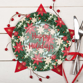 ポインセチアフローラクリスマスホリデーグリーン ペーパープレート