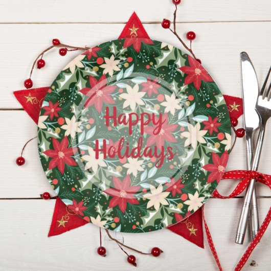 ポインセチアフローラクリスマスホリデーグリーン ペーパープレート