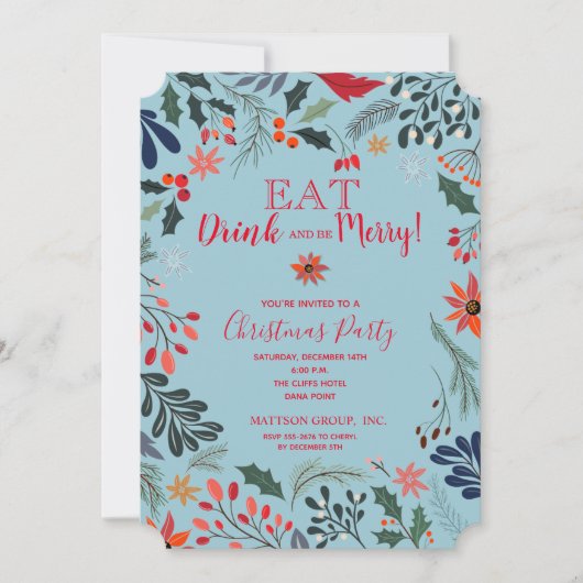 ポインセチアフローラクリスマスホリデー招待状 (正面)