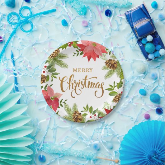 ポインセチアフローラクリスマス |休日 ペーパープレート (パーティー)