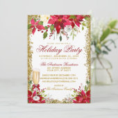 ポインセチアフローラシャンパングラスホリデーパーティー 招待状 (スタンド正面)