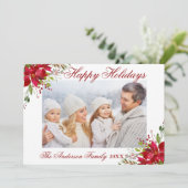 ポインセチアフローラフォトレッドハッピーホリデイズカード 招待状 (スタンド正面)