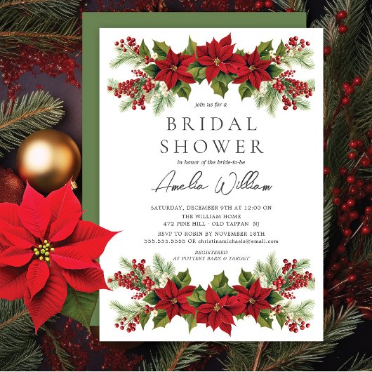 ポインセチアフローラブライダルシャワー 招待状