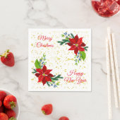 ポインセチアフローラブーケ、メリークリスマス スタンダードカクテルナプキン (インサイチュ)
