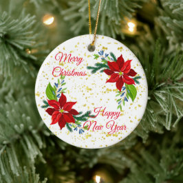 ポインセチアフローラブーケ、メリークリスマス セラミックオーナメント
