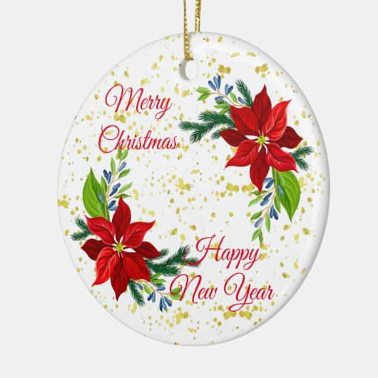 ポインセチアフローラブーケ、メリークリスマス セラミックオーナメント (左)
