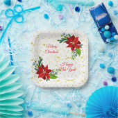 ポインセチアフローラブーケ、メリークリスマス ペーパープレート (パーティー)