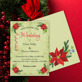 ポインセチアフローラブーケ，ヴィンテージウェディング 招待状