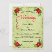 ポインセチアフローラブーケ，ヴィンテージウェディング 招待状 (正面)